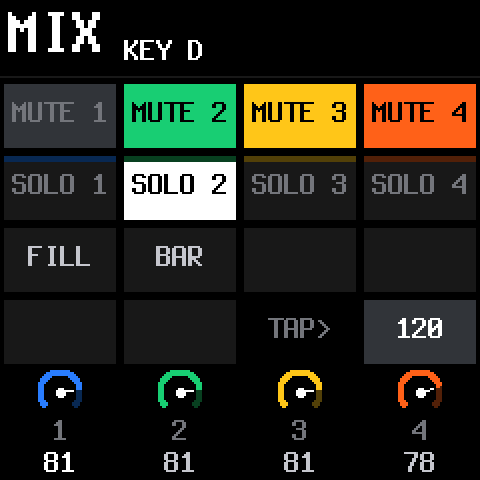 The GLO layer: mute, solo, fill and tap tempo